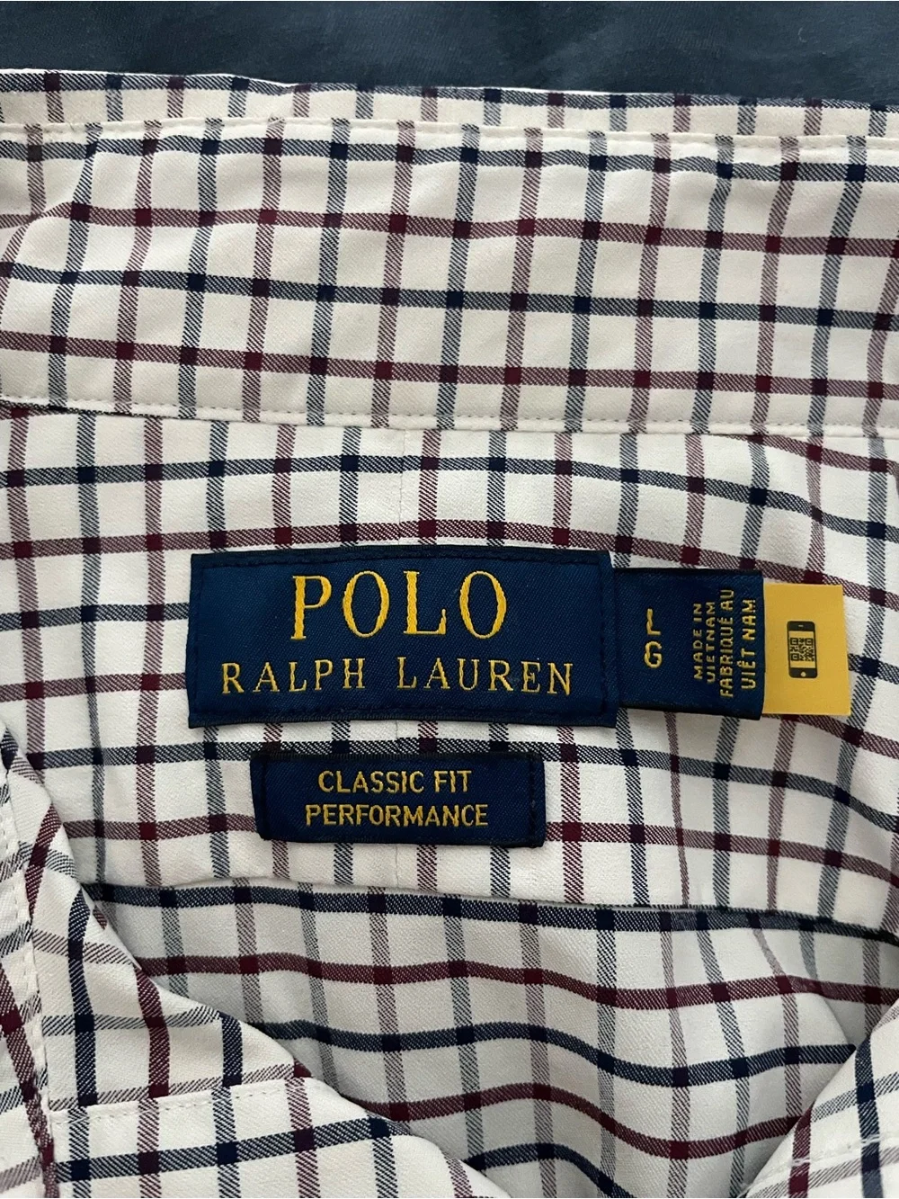 Polo Ralph Lauren White Plaid Button-Down Shirt with Navy and Burgundy Checks
